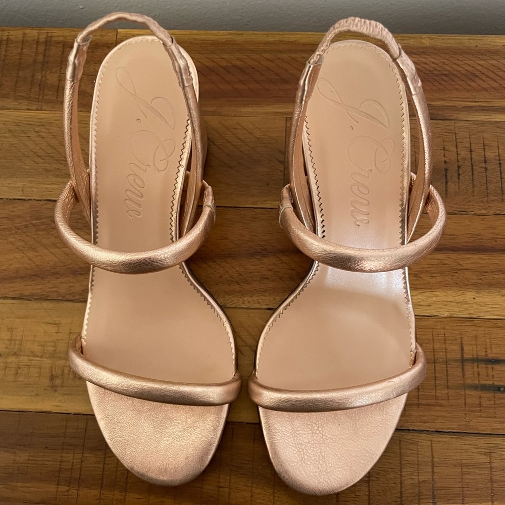 NIB J.Crew Metallic Strappy Block Heel Sandals - Picture 2 of 6